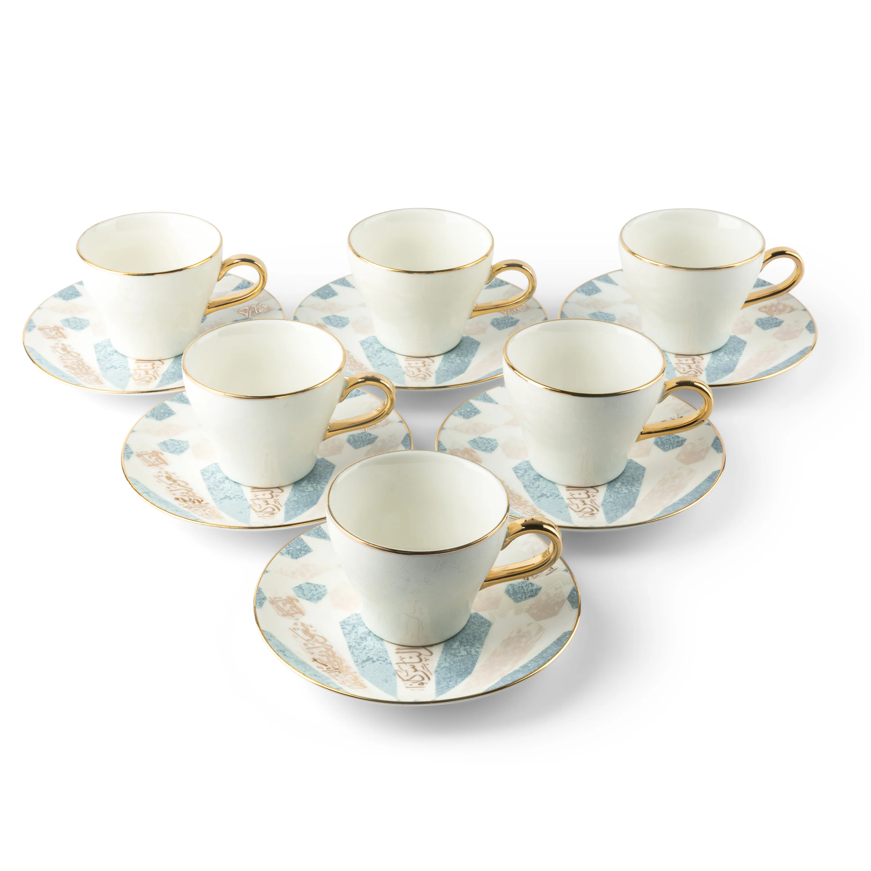 Amal - Cappuccino Cups, (12-Pc)- Blue & Gold - Image 3