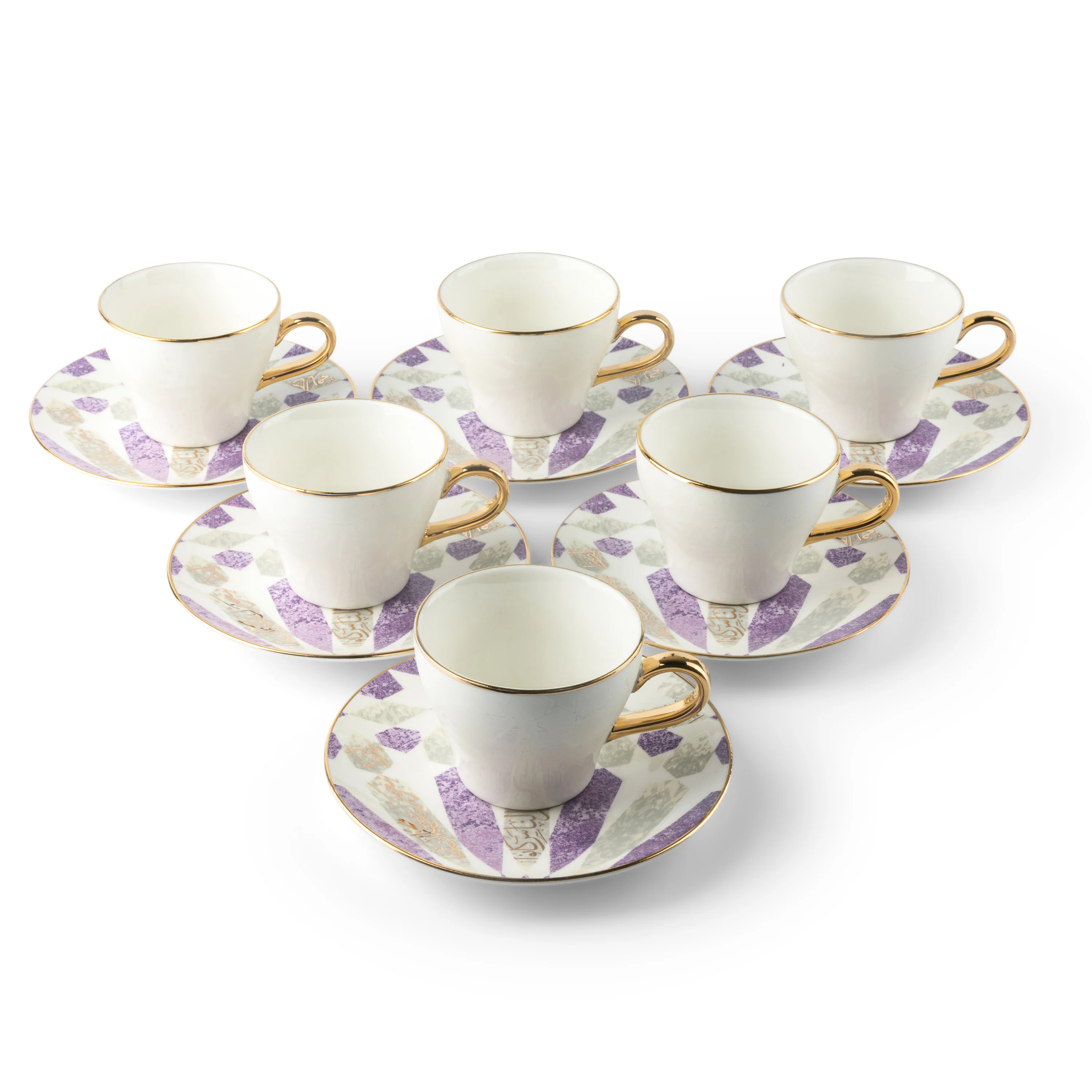 Amal - Cappuccino Cups, (12-Pc)- Purple & Gold - Image 4