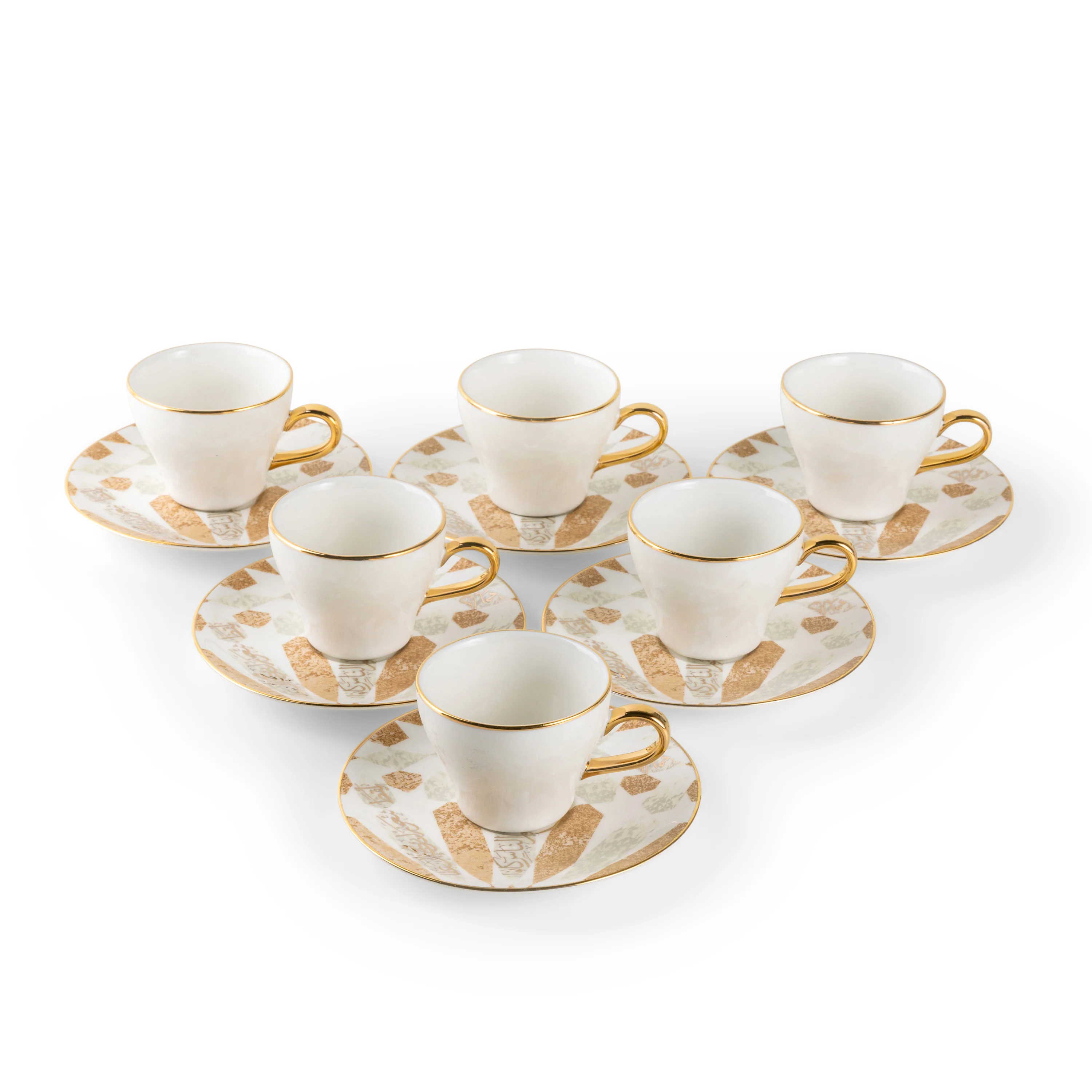 Amal - Espresso /Turkish Coffee Cups, (12-Pc)- Beige & Gold - Image 4