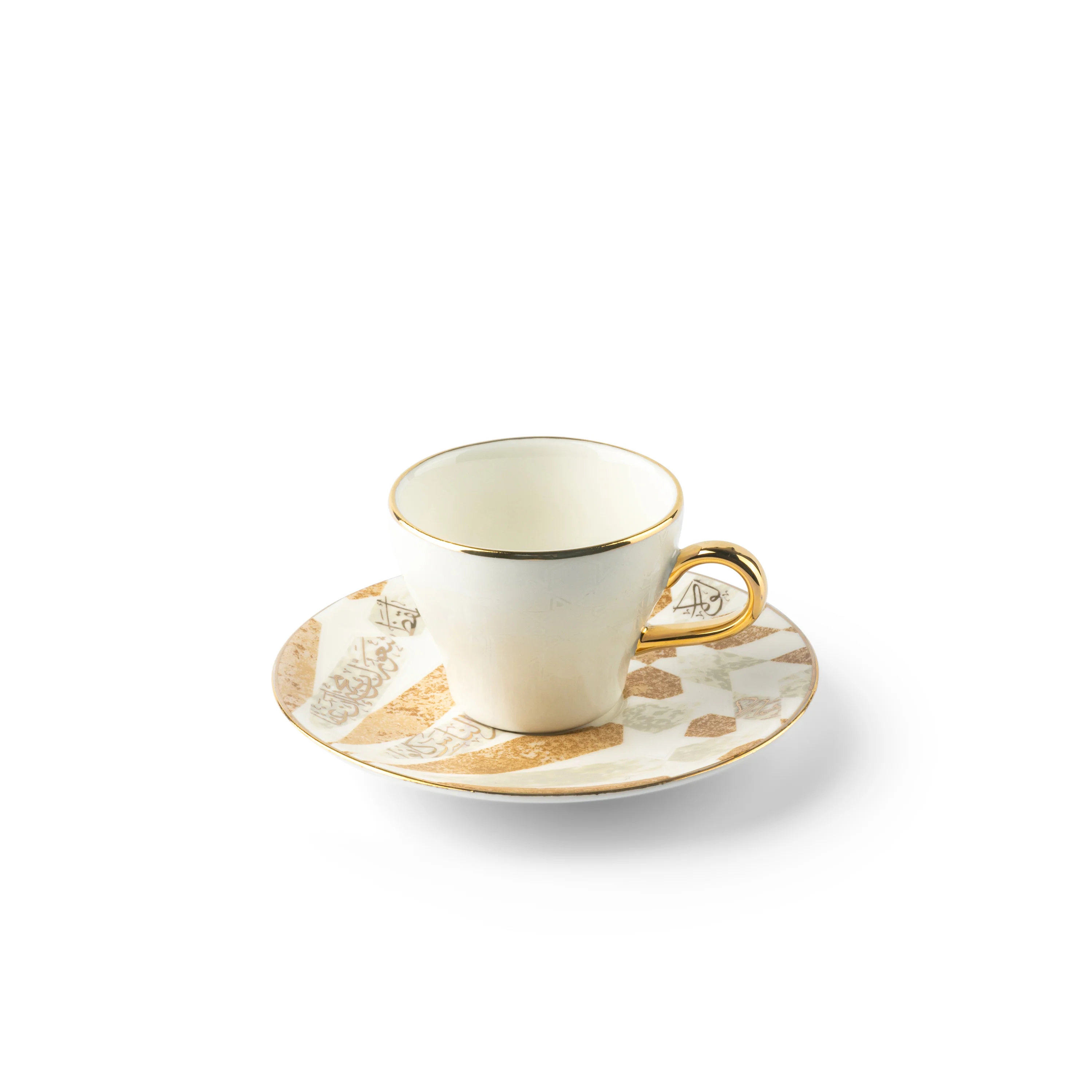 Amal - Espresso /Turkish Coffee Cups, (12-Pc)- Beige & Gold - Image 5