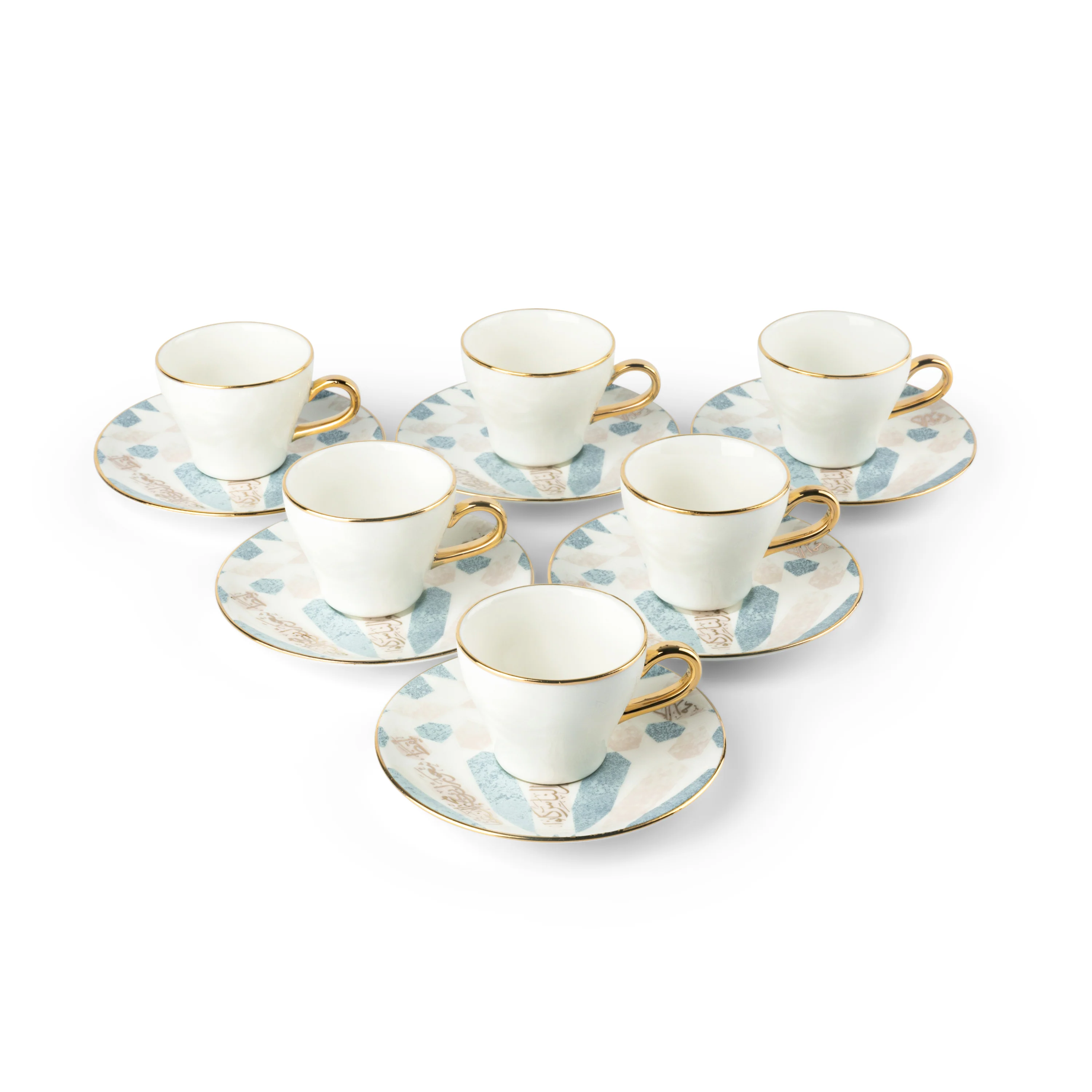 Amal - Espresso /Turkish Coffee Cups, (12-Pc)- Blue & Gold - Image 4