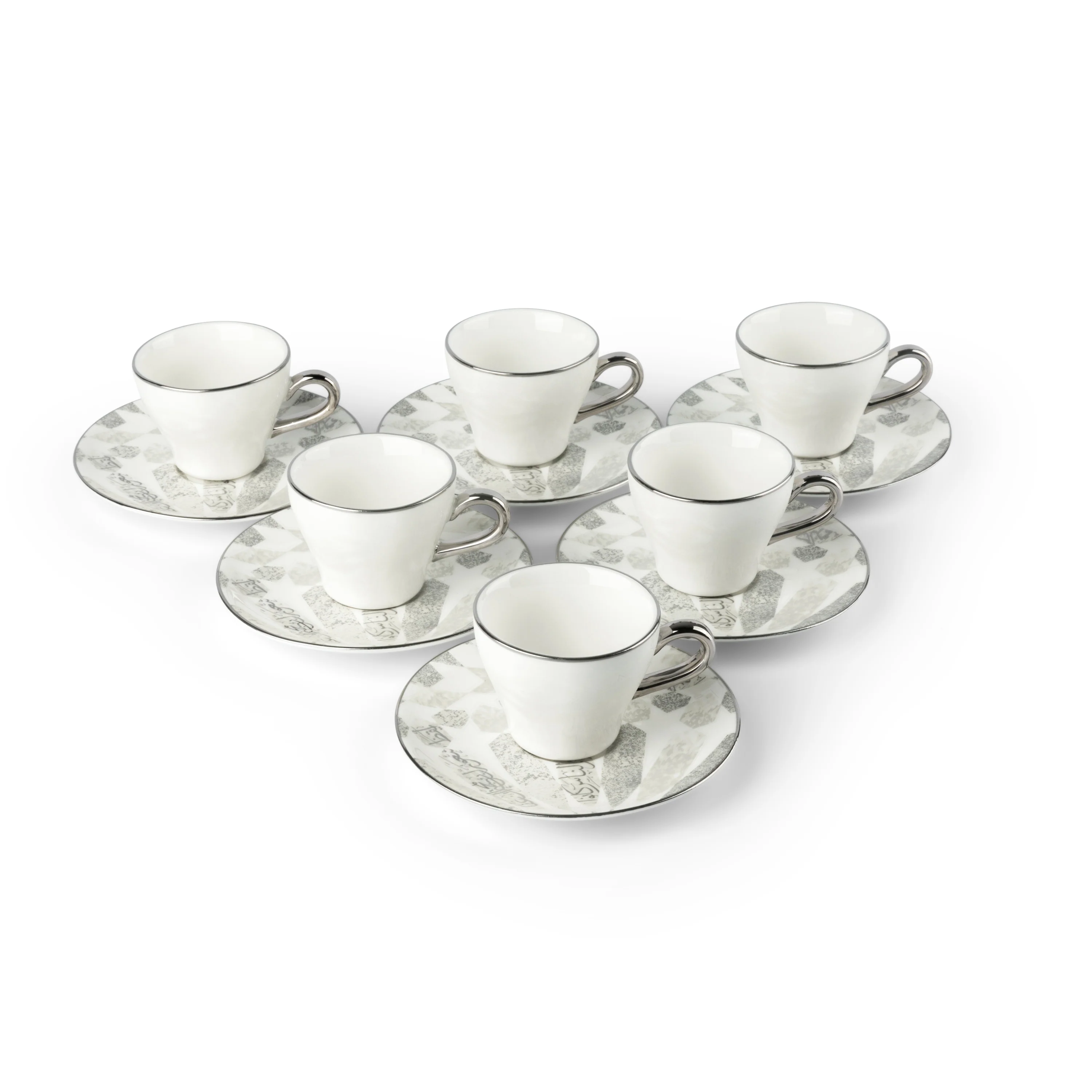 Amal - Espresso /Turkish Coffee Cups, (12-Pc)- Grey & Silver - Image 4