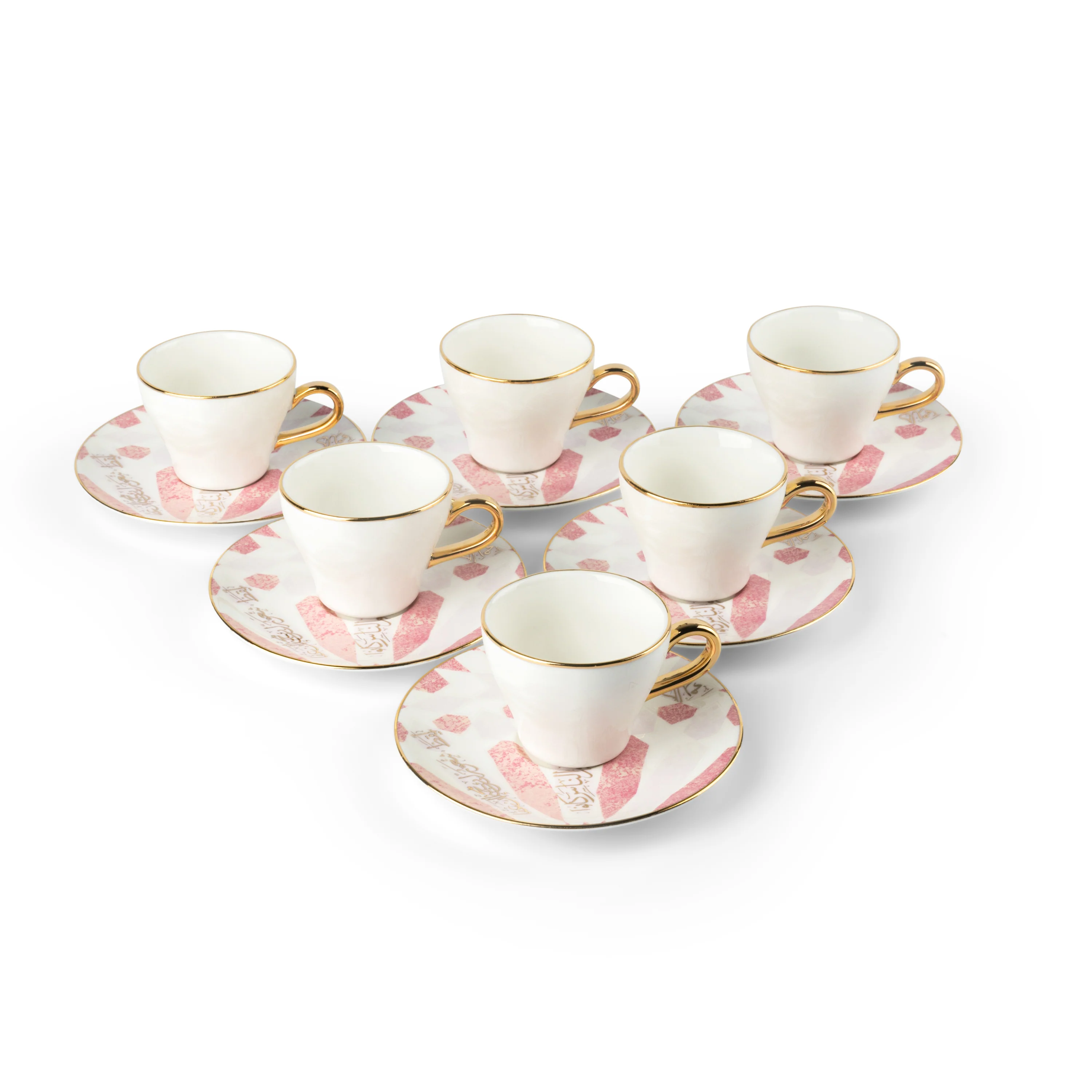 Amal - Espresso /Turkish Coffee Cups, (12-Pc)- Pink & Gold - Image 4