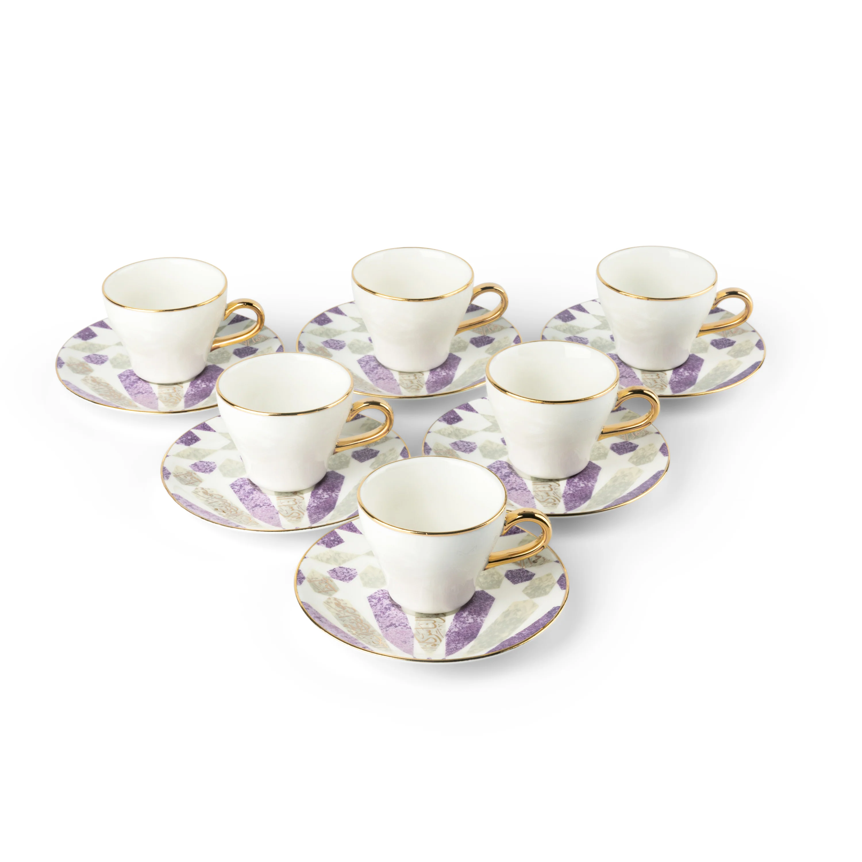 Amal - Espresso /Turkish Coffee Cups, (12-Pc)- Purple & Gold - Image 3