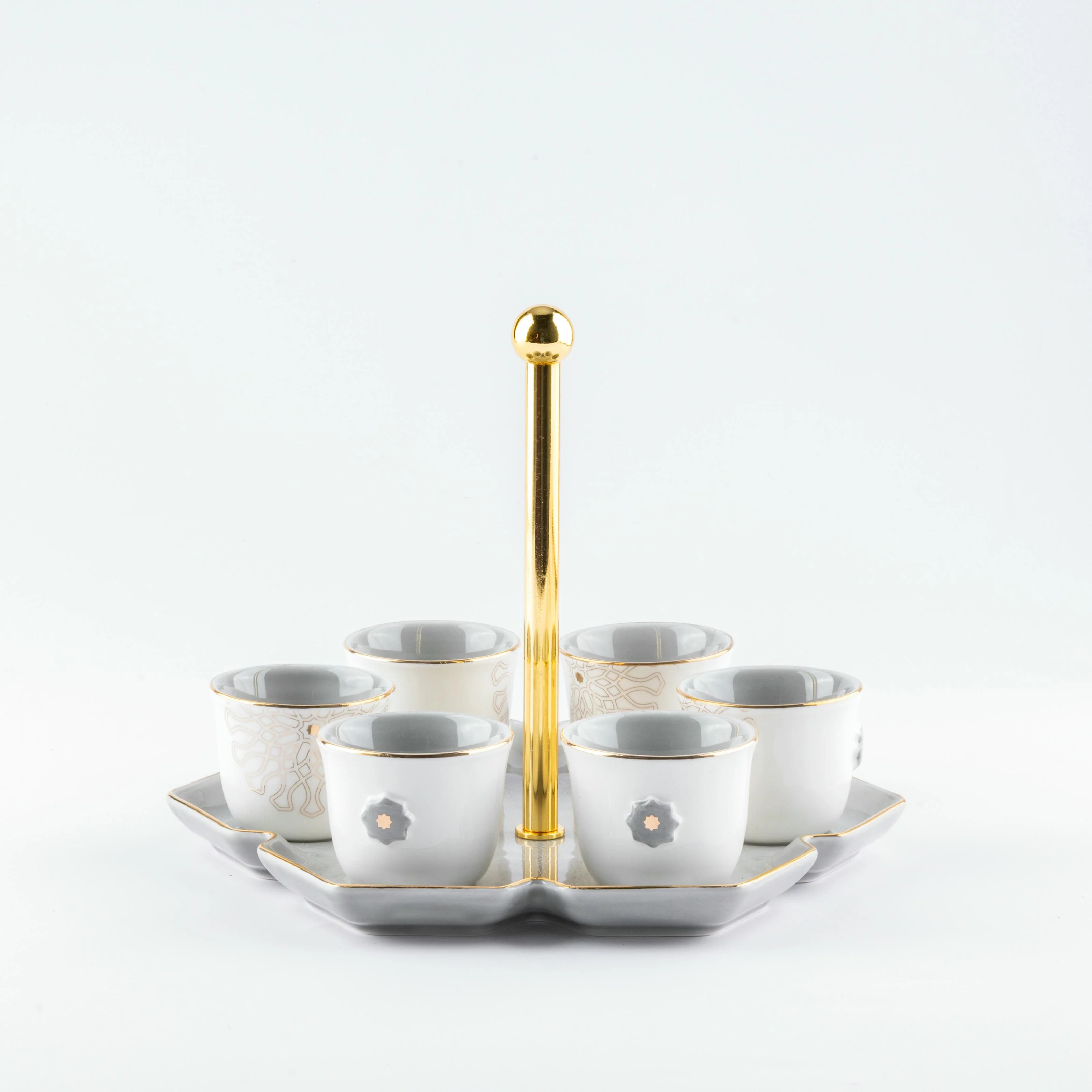 Asala - Arabic Coffee Cups With Holder - Grey & Gold - Image 4