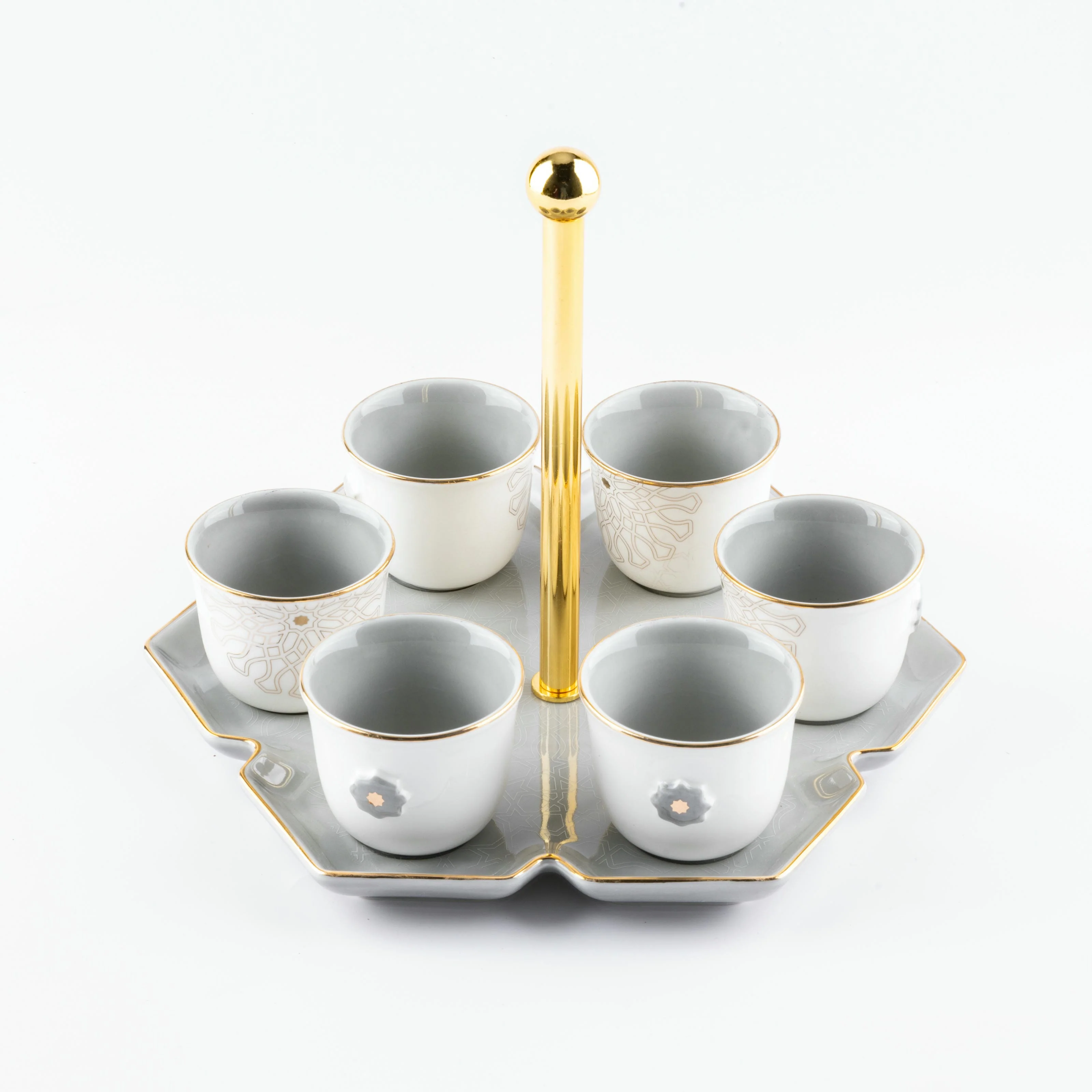 Asala - Arabic Coffee Cups With Holder - Grey & Gold - Image 5