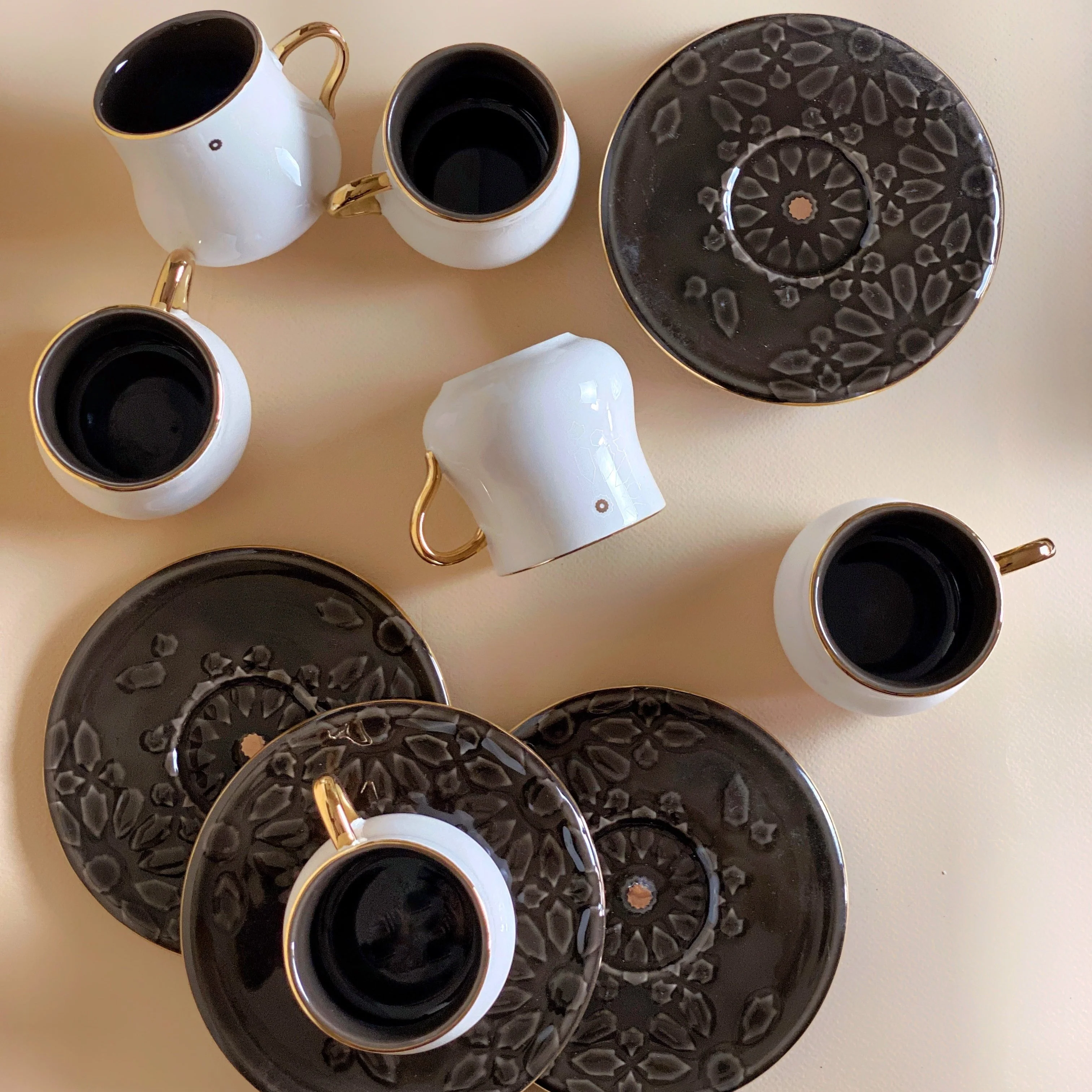 Dunes - Cappuccino Cups (12-Pc)- Black & Gold - Image 3