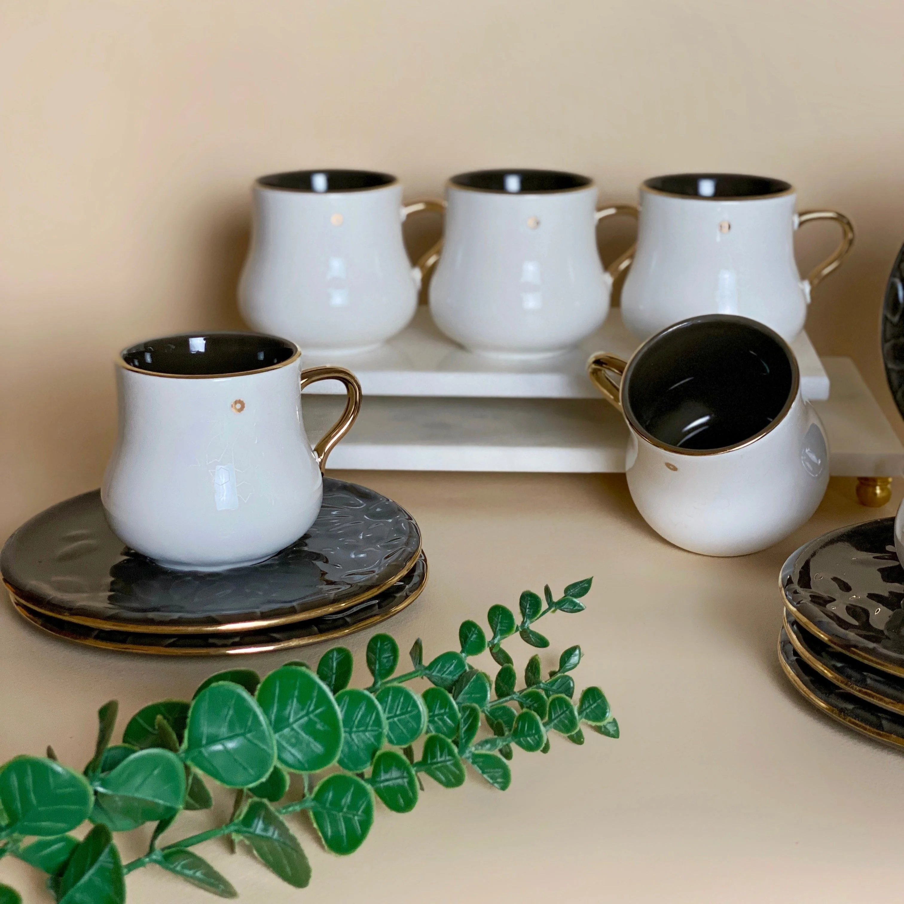 Dunes - Cappuccino Cups (12-Pc)- Black & Gold - Image 4