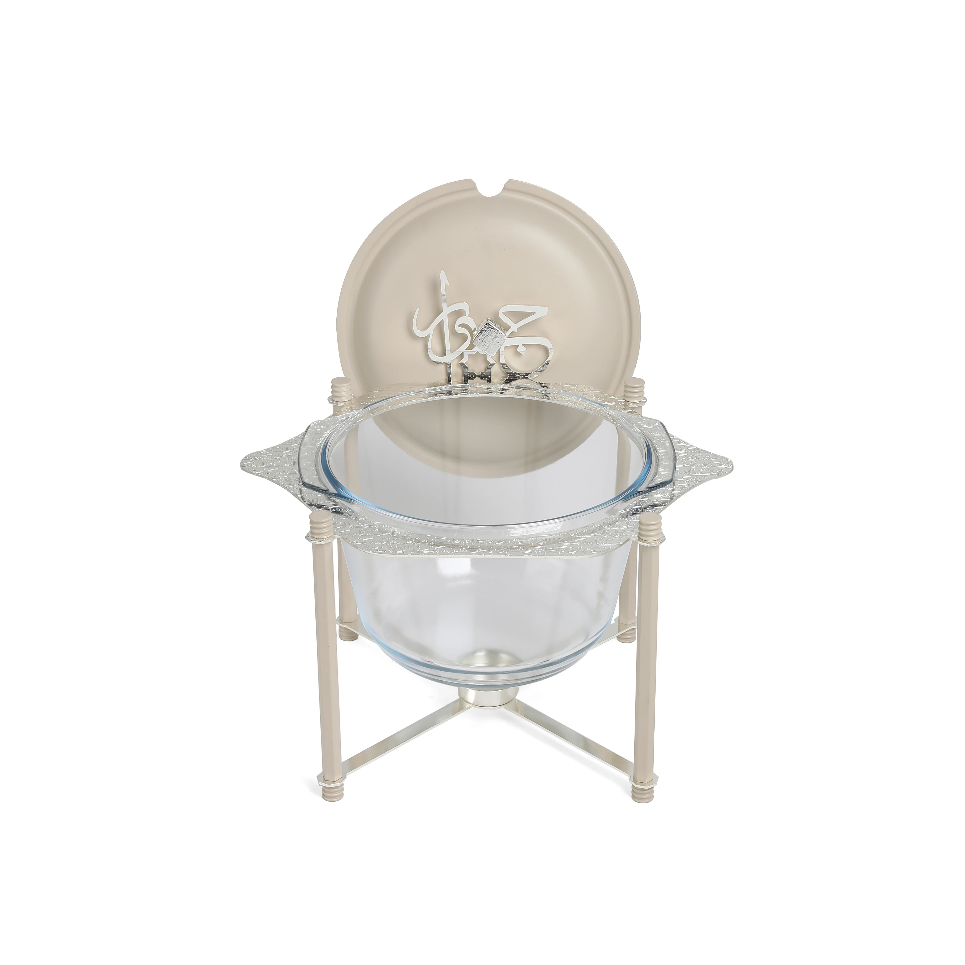 Jiwar - Deluxe Gold Engraved Soup Buffet - Beige & Silver - Image 6