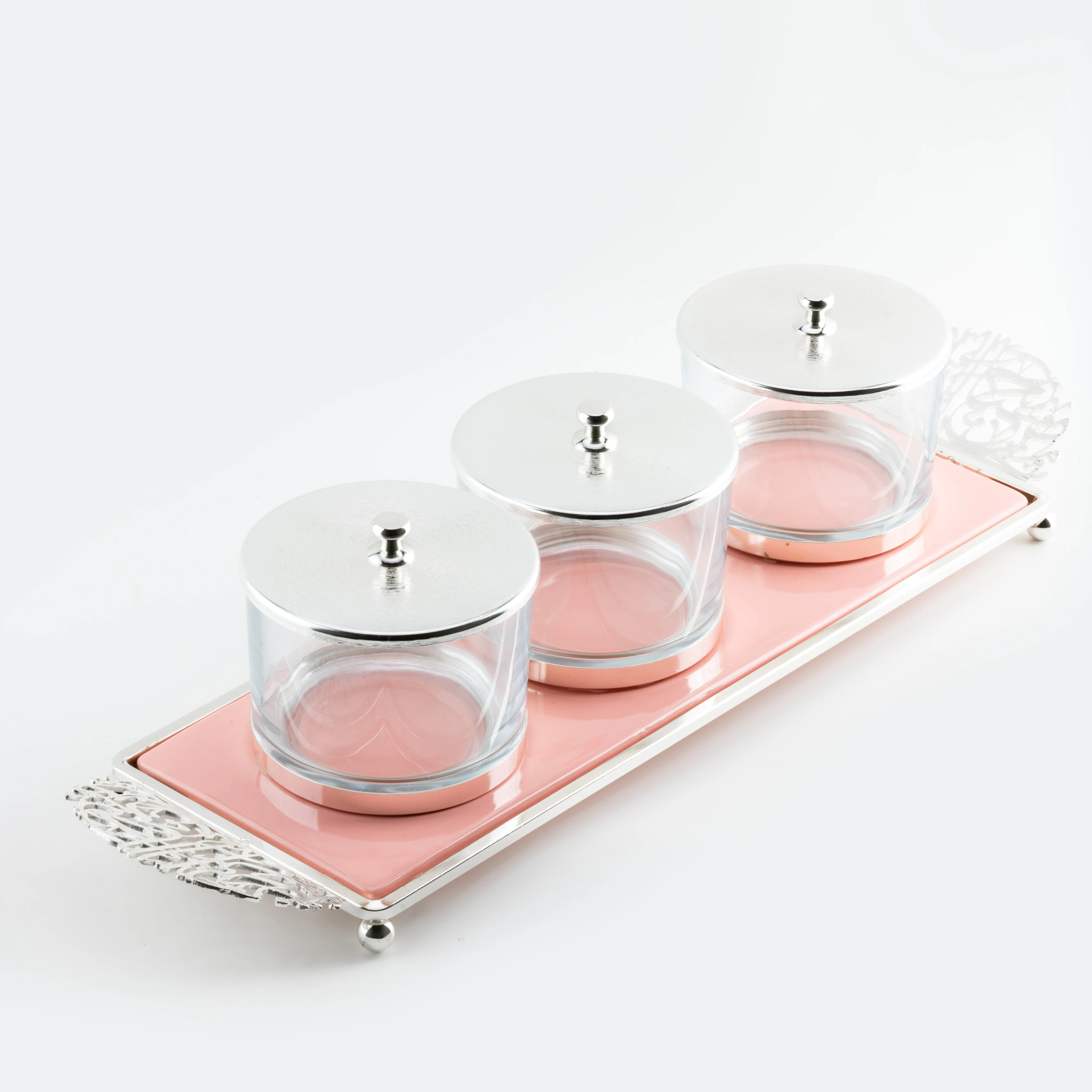 Limited Edition - Snack Serving set (3 Bowls)- Pink & Silver - Image 5