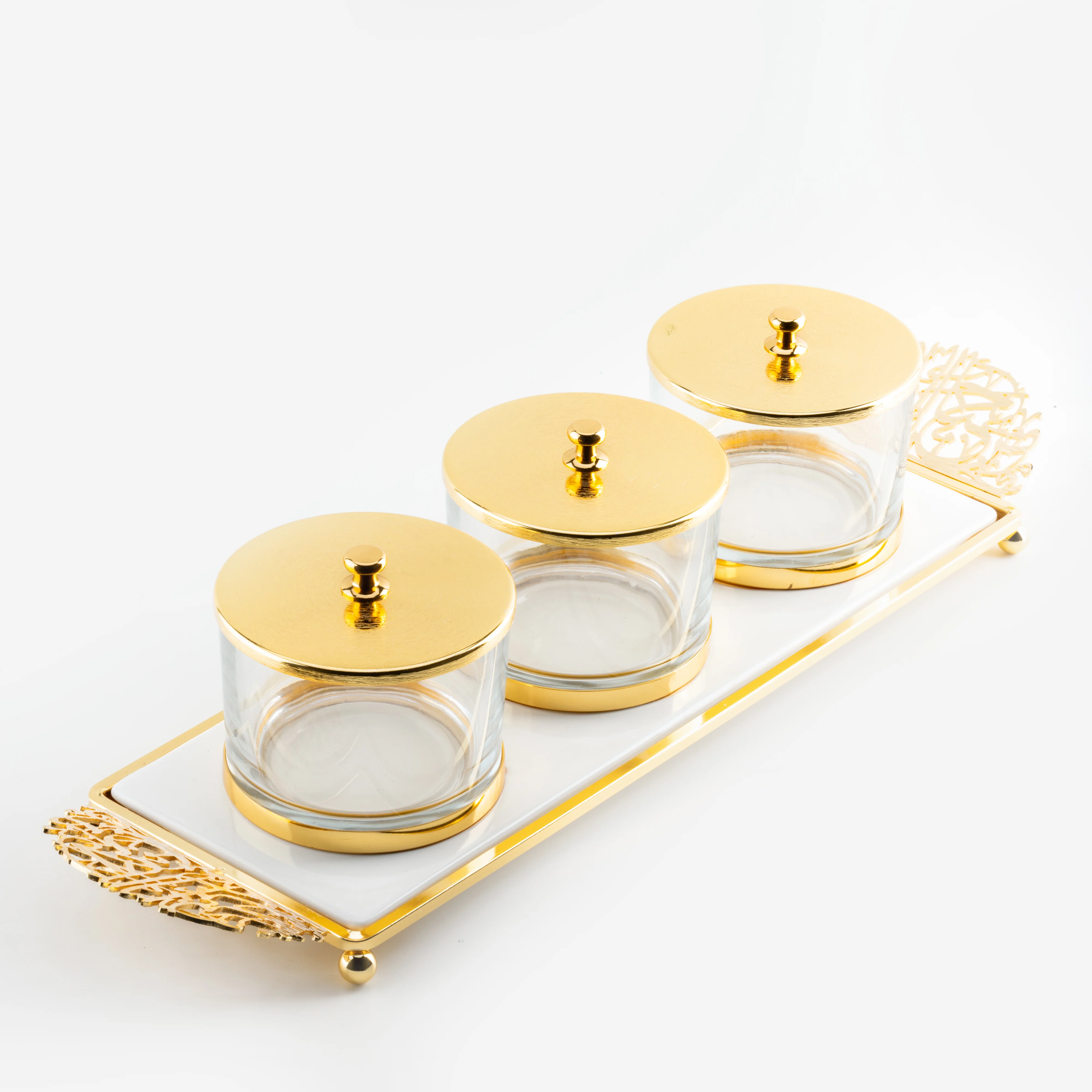 Limited Edition - Snack Serving set (3 Bowls)- White & Gold - Image 4