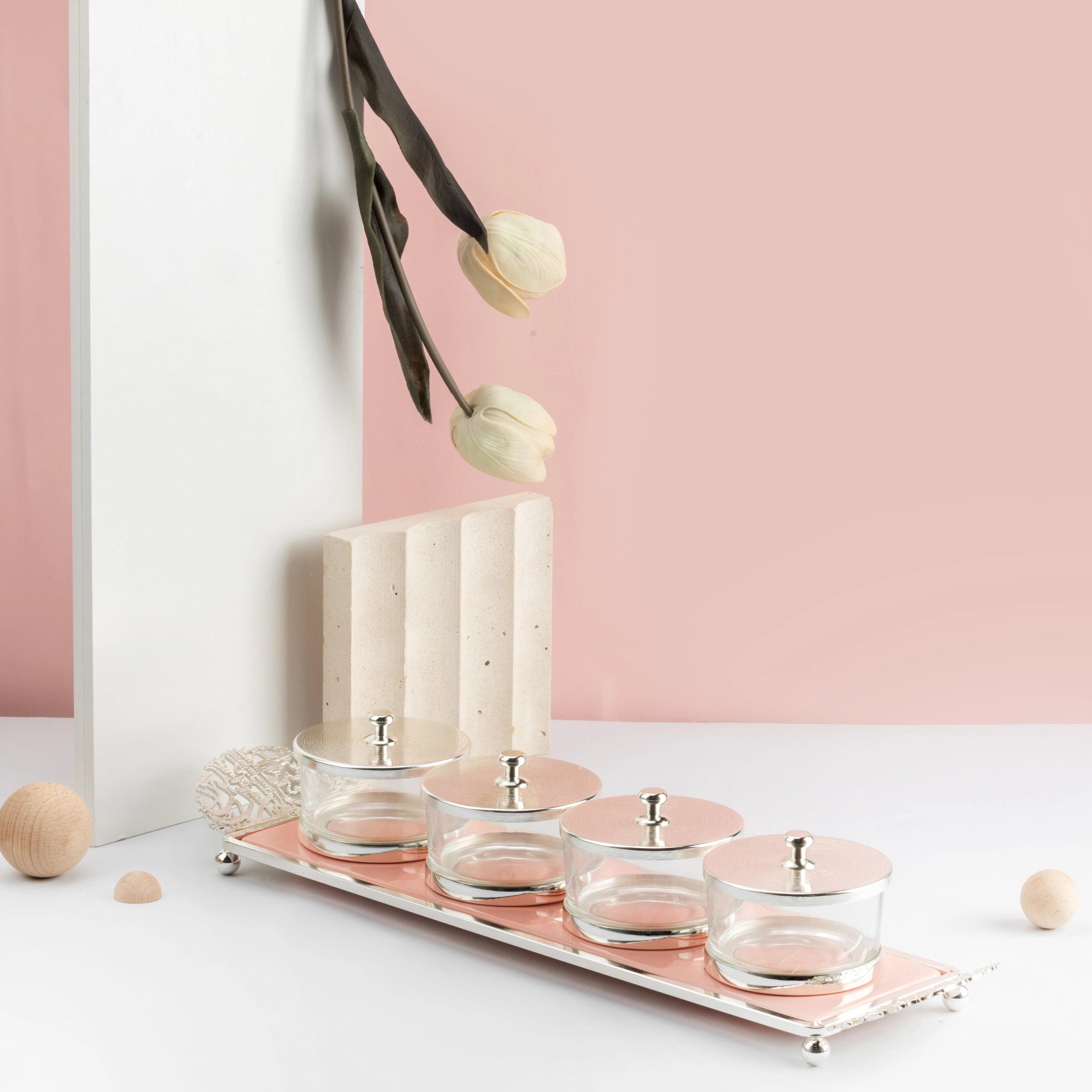 Limited Edition - Snack Serving set (4 Bowls)- Pink & Silver - Image 3