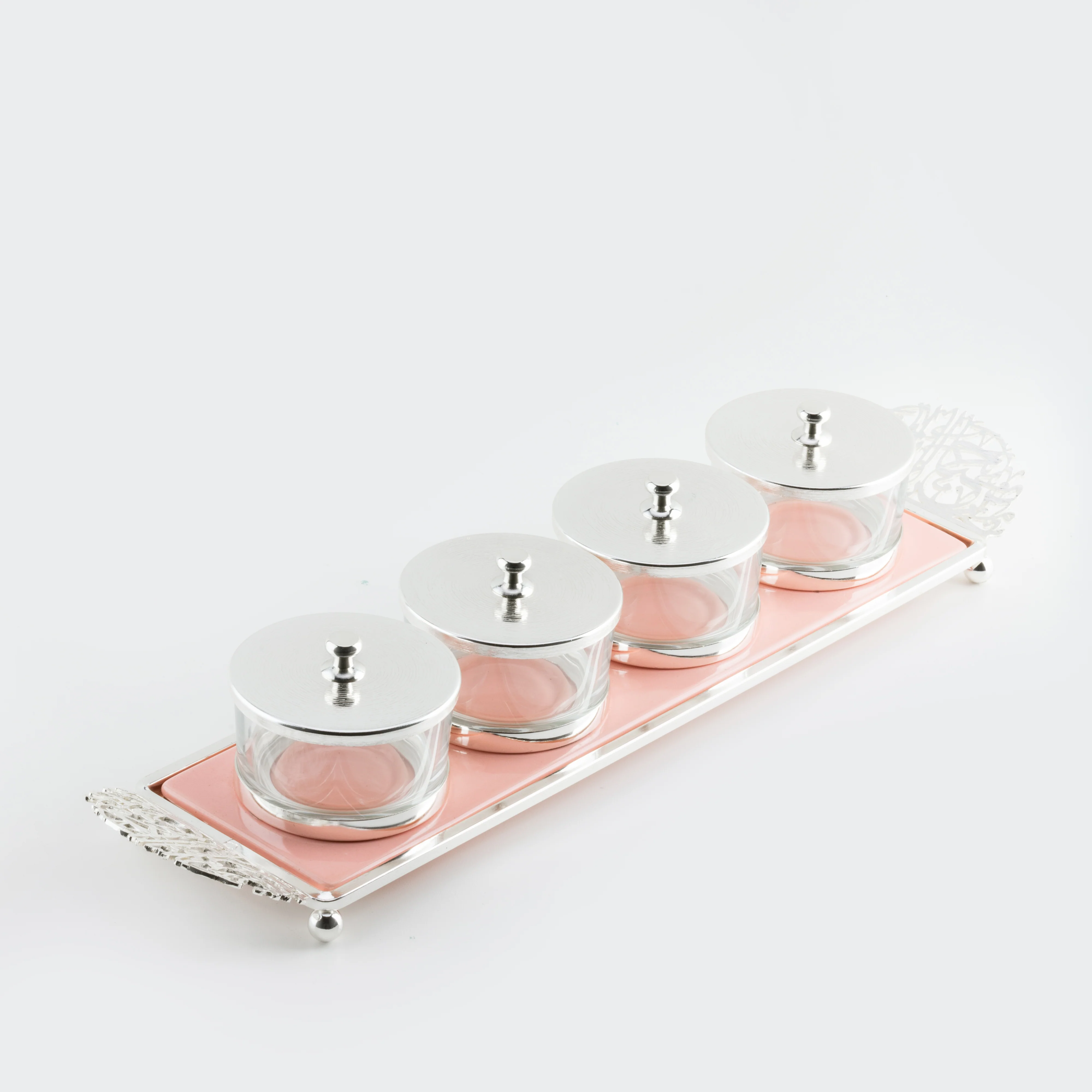 Limited Edition - Snack Serving set (4 Bowls)- Pink & Silver - Image 4
