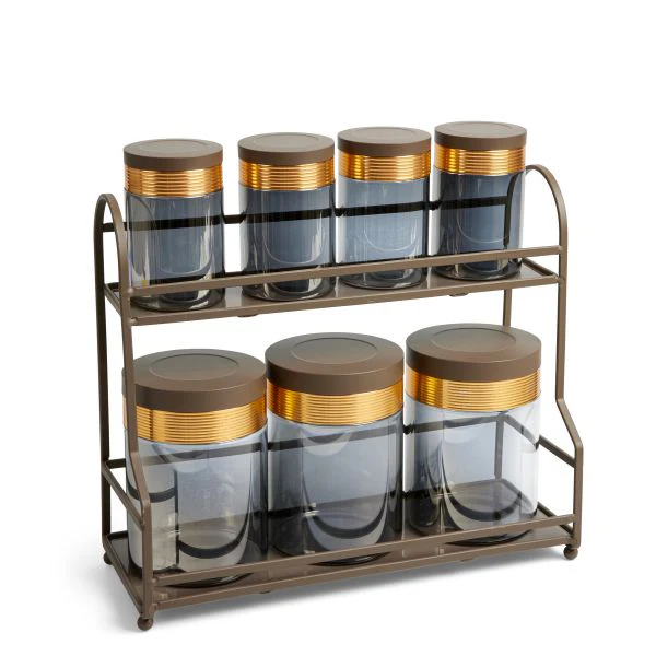 Luxury Majlis - 6 Jar Spice with 2 Tier Rack - Brown & Gold - Image 3