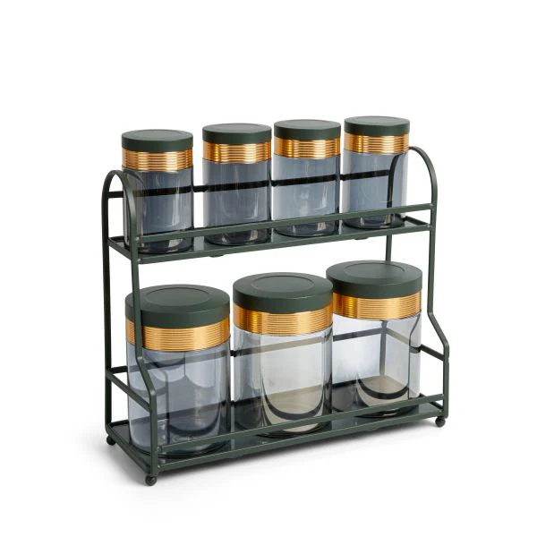 Luxury Majlis - 6 Jar Spice with 2 Tier Rack - Green & Gold - Image 3