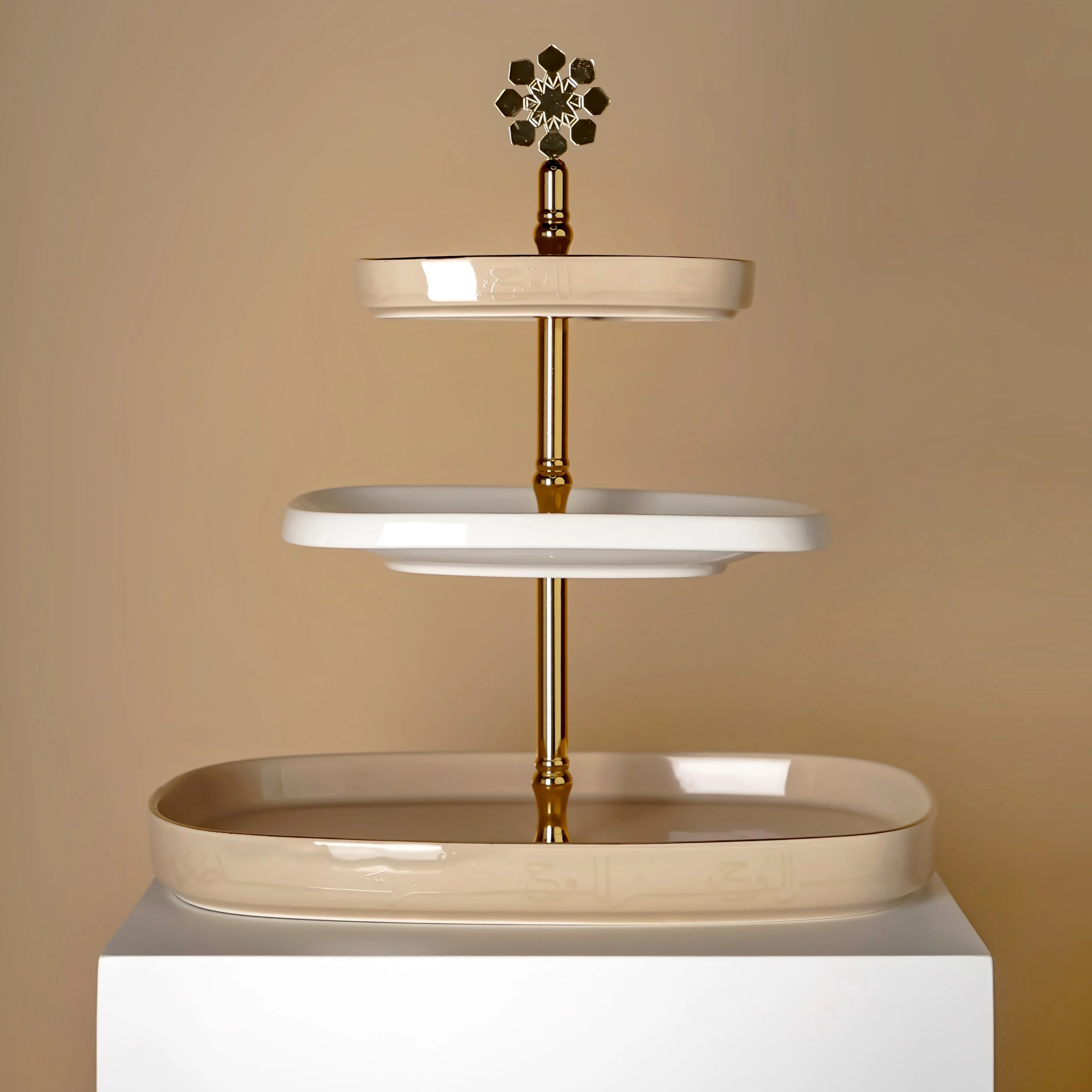 Mirral - 3 Tier Plate - Beige & Gold - Image 3