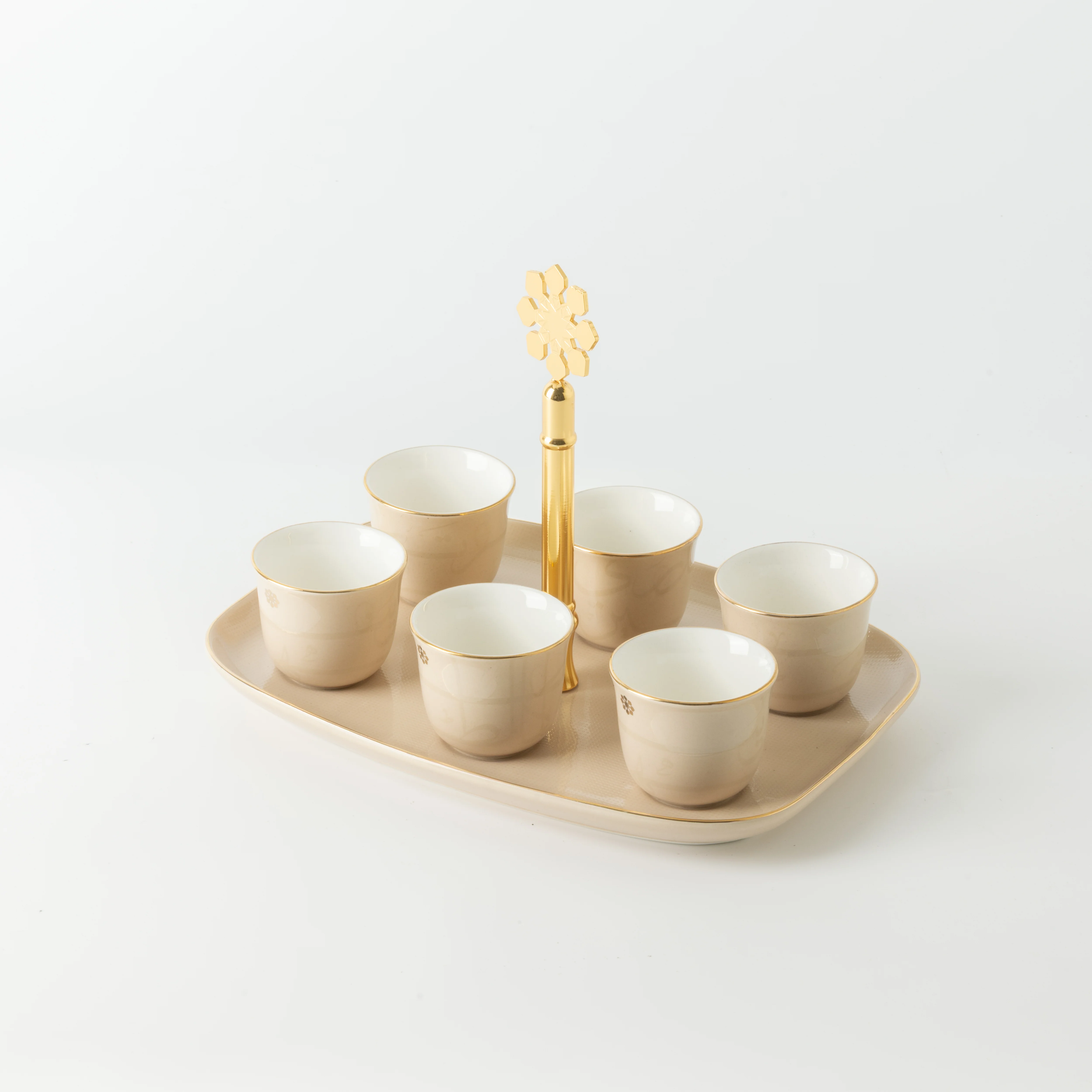 Mirral - Arabic Coffee Cups With Holder - Beige & Gold - Image 4