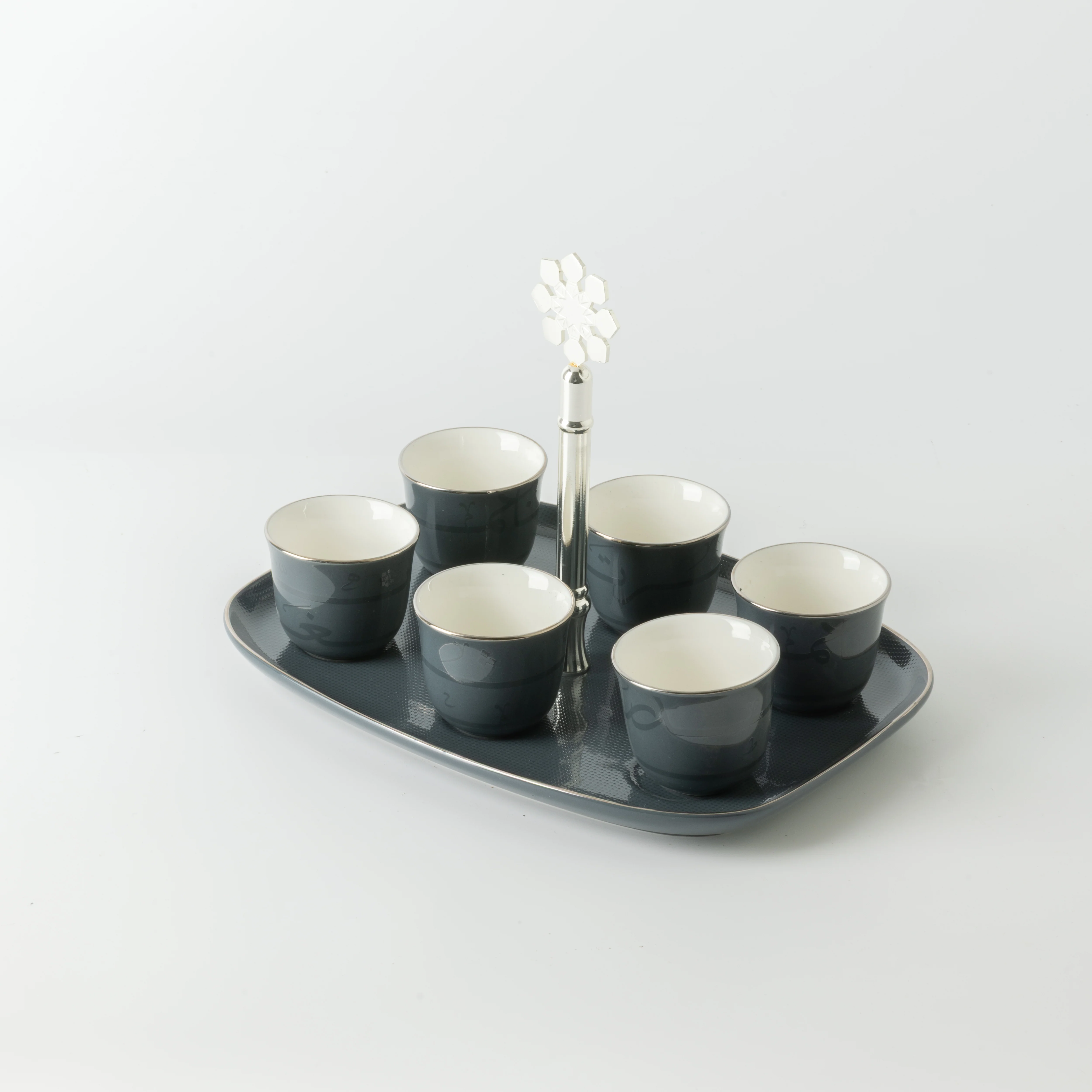 Mirral - Arabic Coffee Cups With Holder - Dark Blue & Silver - Image 3