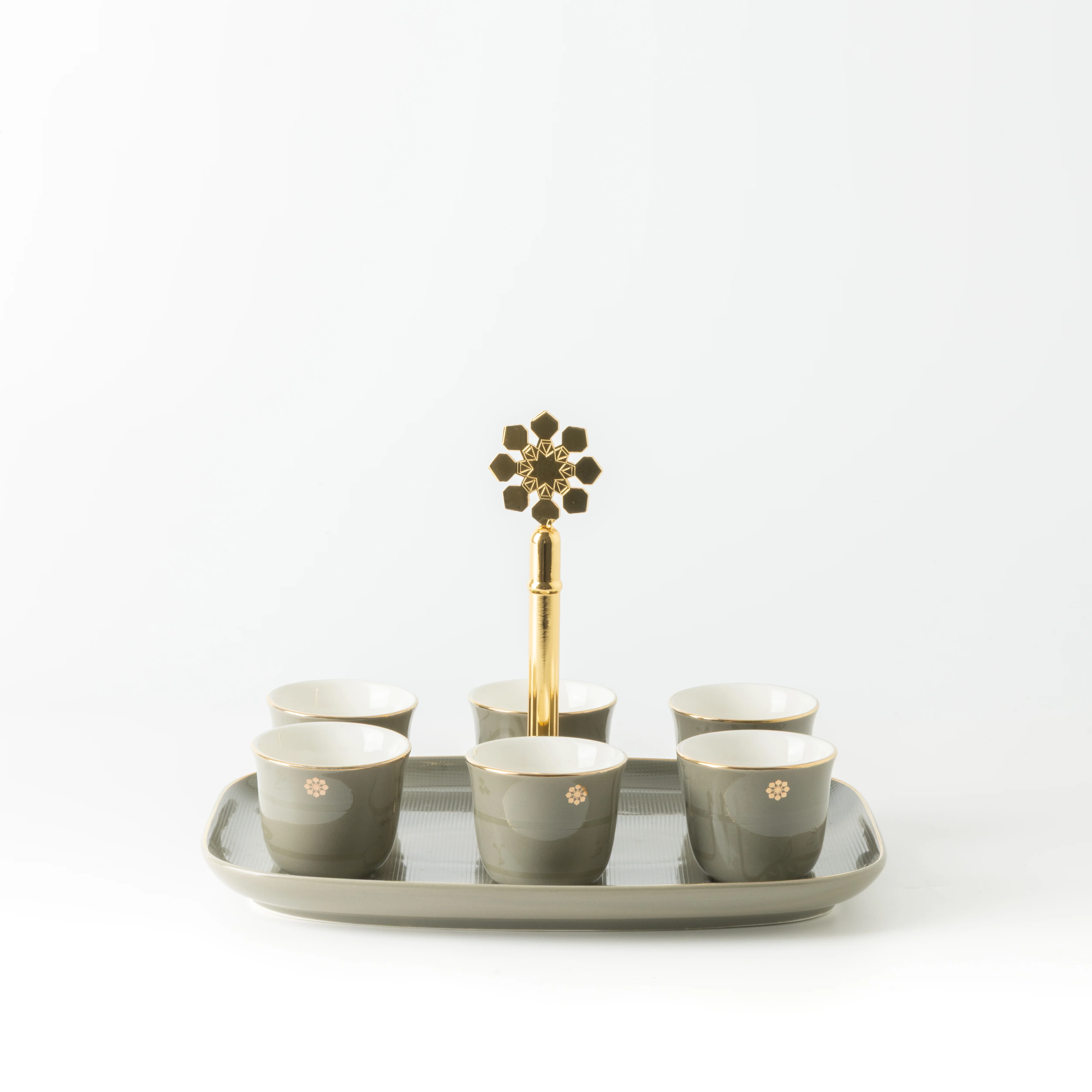 Mirral - Arabic Coffee Cups With Holder - Grey & Gold - Image 3