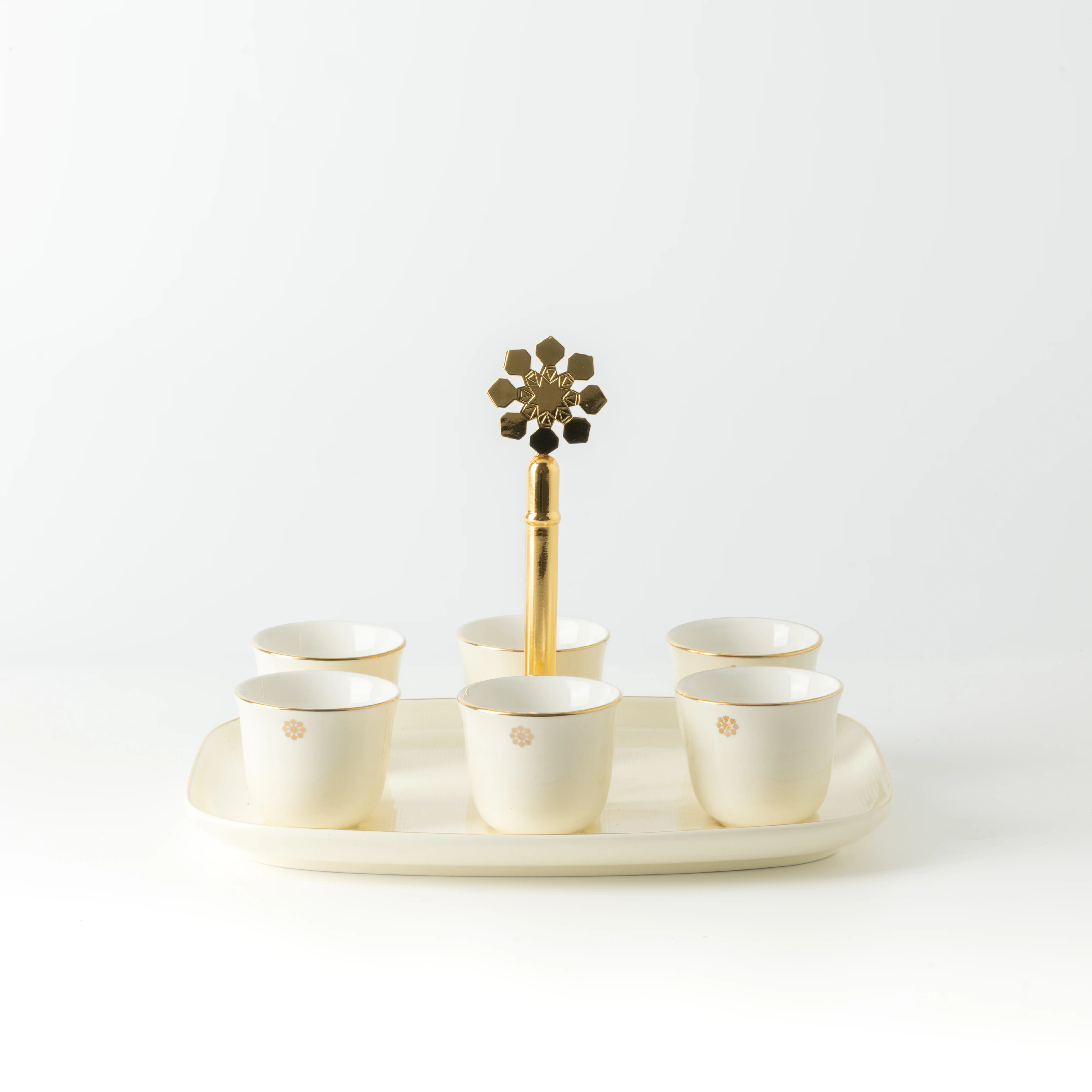 Mirral - Arabic Coffee Cups With Holder - White & Gold - Image 3