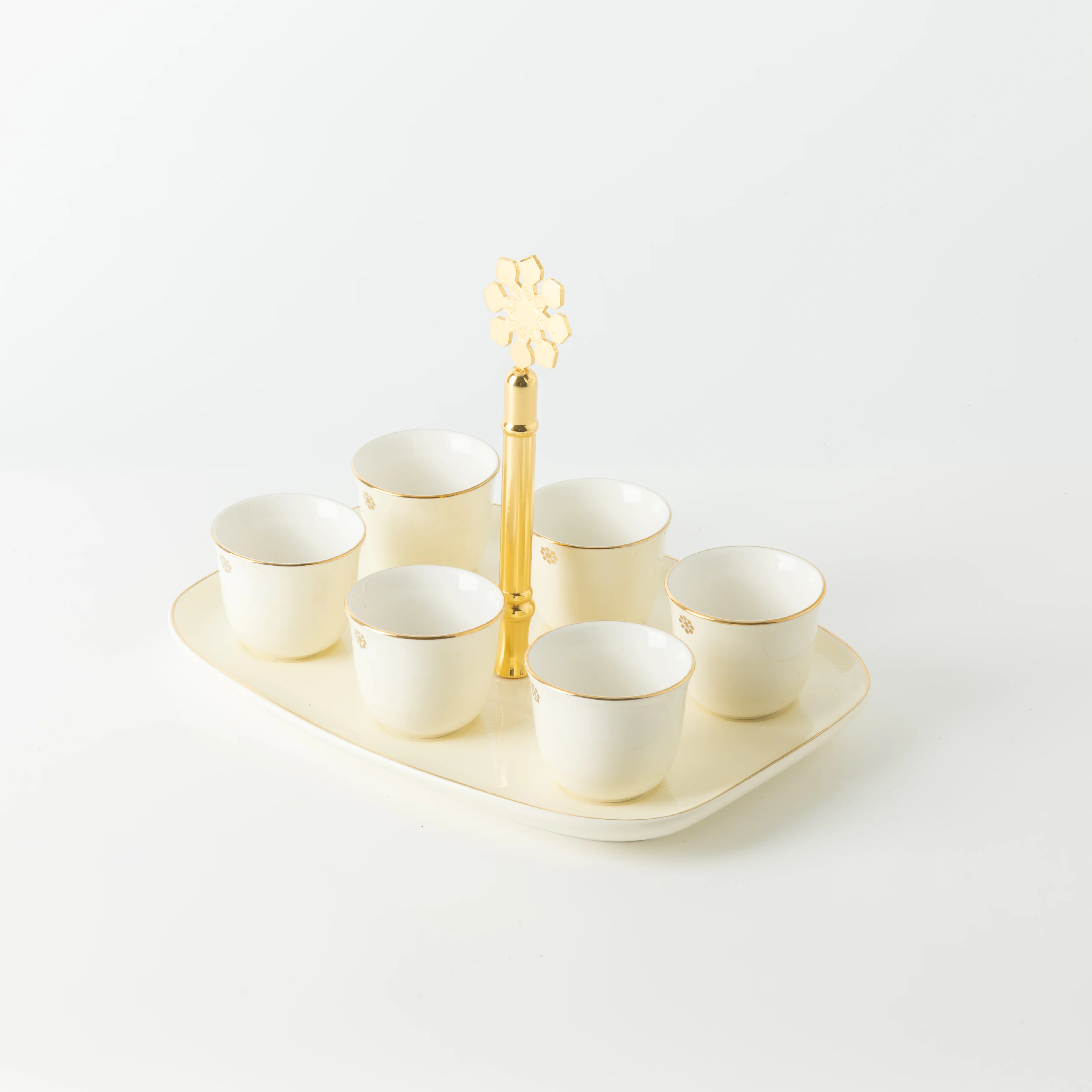 Mirral - Arabic Coffee Cups With Holder - White & Gold - Image 4