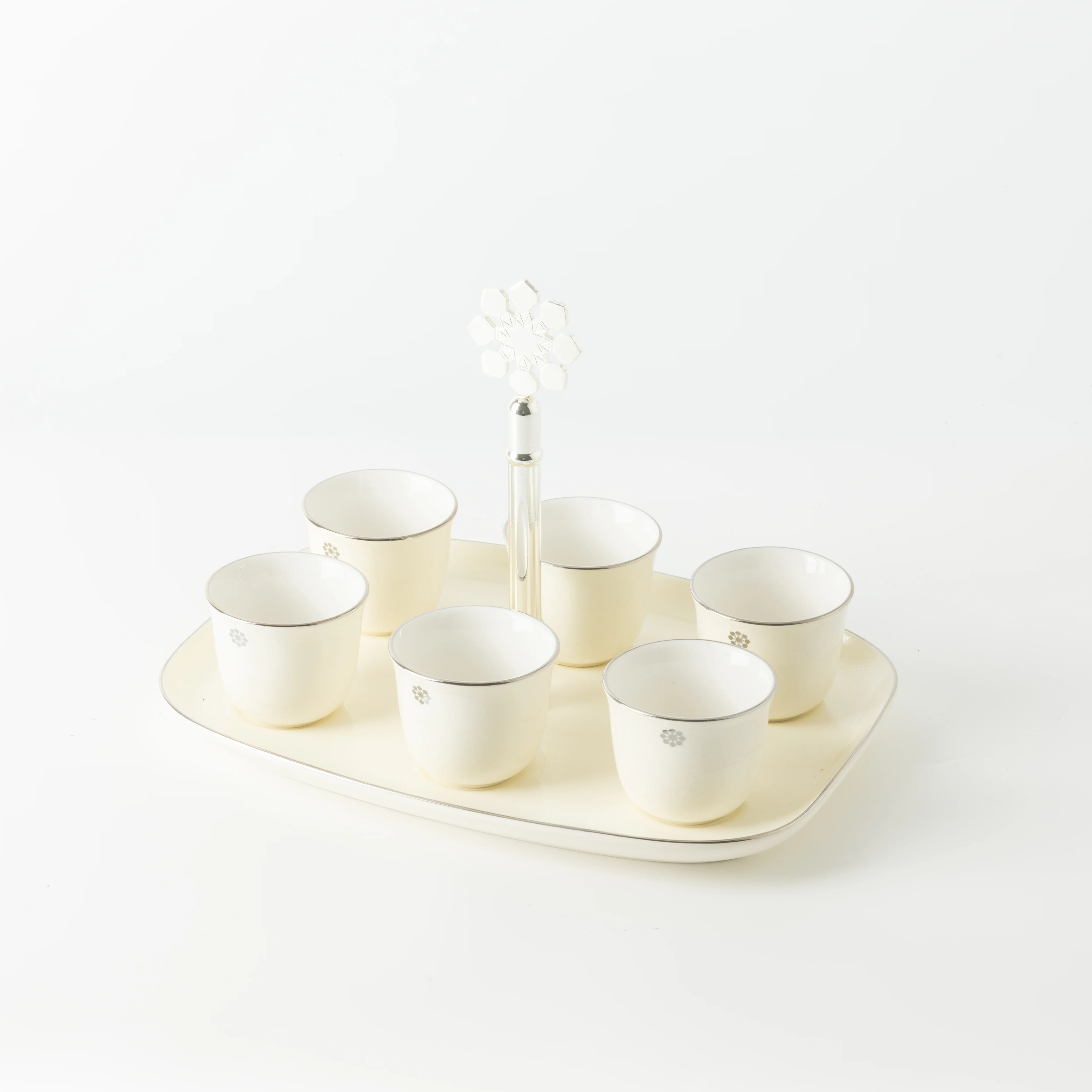 Mirral - Arabic Coffee Cups With Holder - White & Silver - Image 3