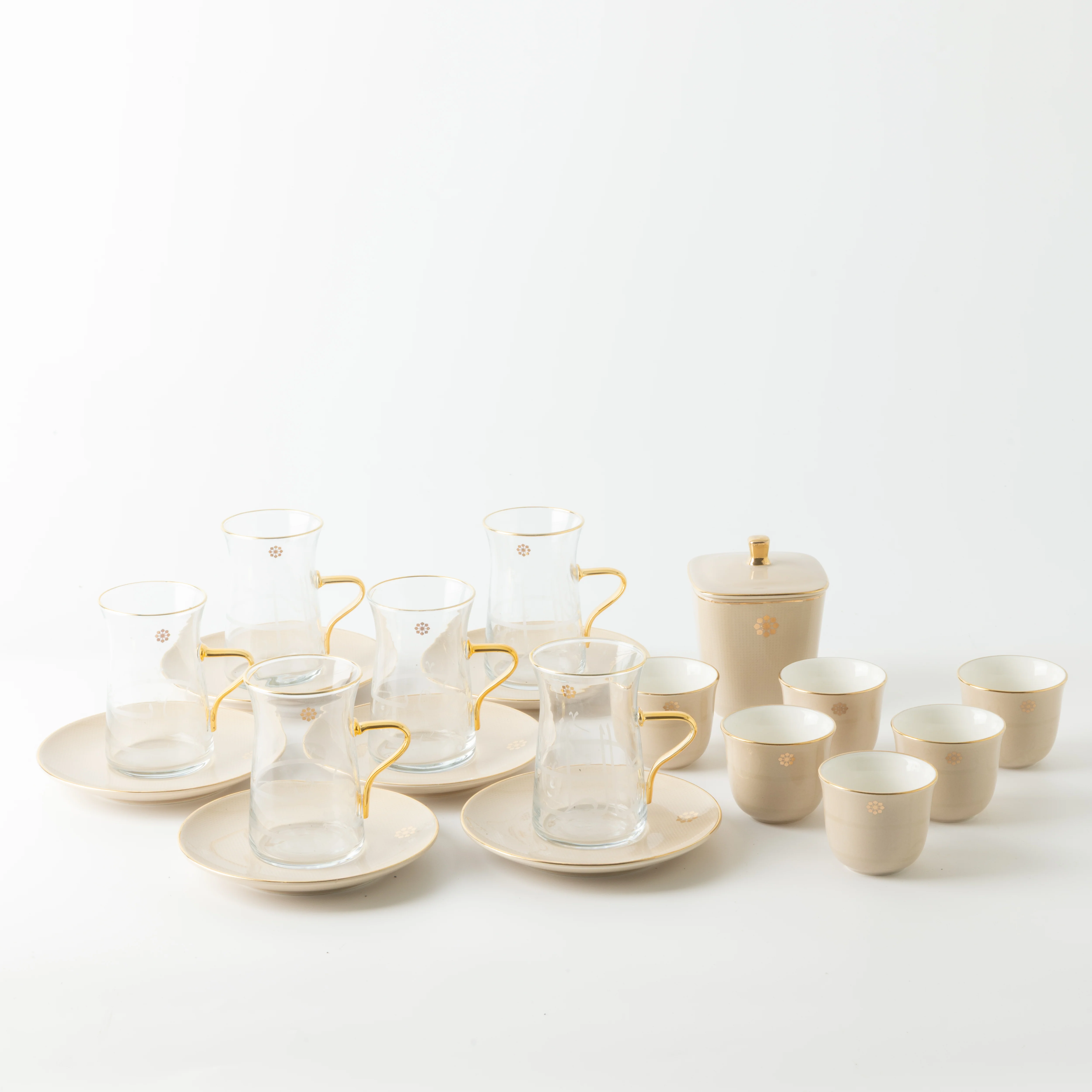 Mirral - Tea Set (19-Pc) - Beige & Gold - Image 5