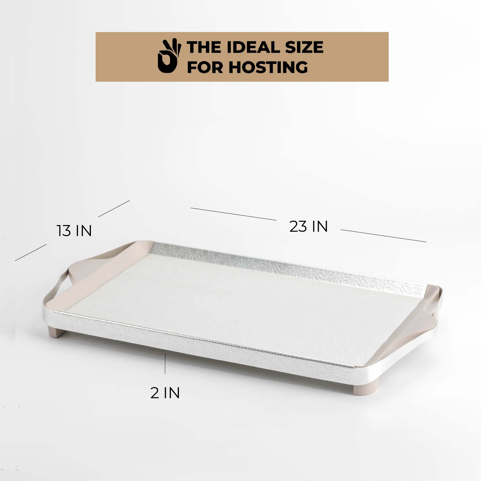 Nourhan- Serving Tray - Matt silver & beige - Image 3